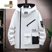 YANXU工装外套男潮流美式侧拉链上衣服连帽夹克青少年机能冲锋衣