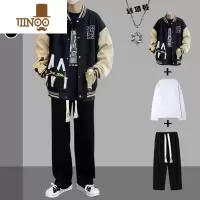 YANXU棒球服夹克男生高街外套男潮牌百搭休闲套装痞帅上衣三件套