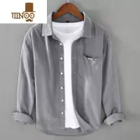 YANXU日系灯芯绒长袖衬衫男款潮纯色条绒衬衣男装休闲上衣服外套