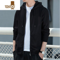 YANXU2023新款开衫卫衣男士连帽外套男装潮流运动休闲百搭纯色上衣