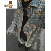 YANXUvintage美式复古格纹衬衫男秋季cleanfit长袖格子衬衣感外套