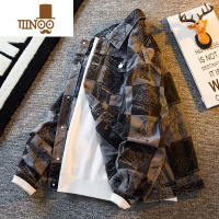 YANXUHPCP格子牛仔外套男ins潮牌感宽松痞帅高街夹克秋装男