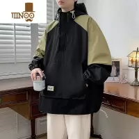 YANXU连帽拼接撞色夹克男士百搭美式高街痞帅潮牌冲锋衣男生外套