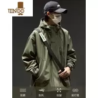 YANXU冲锋衣外套男美式潮牌军绿色户外登山服宽松连帽机能工装夹克