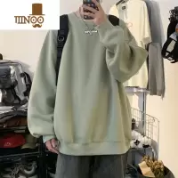 YANXU奶绿色美式卫衣男士圆领无帽大码潮牌早秋高街情侣装上衣服
