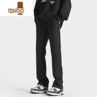 YANXU黑色美式vibe高街卫裤男秋季直筒窄版小众设计感显瘦微喇裤子