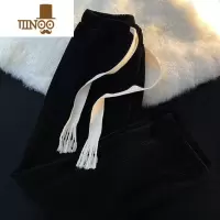 YANXU新款男士灯芯绒直筒裤抽绳港风潮宽松百搭休闲垂感阔腿裤学院