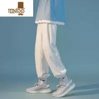 YANXU灰色卫裤男夏季港风宽松纯色百搭阔腿休闲裤高街潮牌抽绳束脚裤子