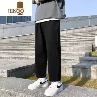 YANXU宽松直筒裤男裤子长裤休闲裤秋季潮牌卫裤黑色男生运动裤九分