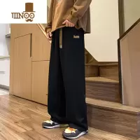 YANXU裤子男ins潮牌阔腿直筒卫裤黑色拖地宽松运动复古休闲长裤