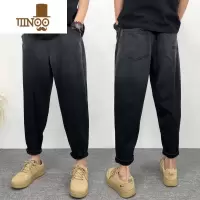 YANXU男士裤子2023新款夏季直筒宽松休闲裤痞帅阔腿九分哈伦垂感裤子男