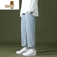 YANXU潮牌牛仔裤男宽松直筒百搭九分阔腿韩版潮流男生休闲长裤子