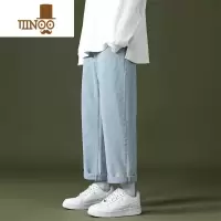 YANXU潮牌牛仔裤男宽松直筒百搭九分阔腿韩版潮流男生休闲长裤子