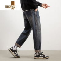 YANXU美式牛仔裤男潮牌宽松直筒男士2023新款九分水洗男装长裤子