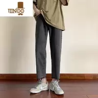 YANXU烟灰色九分直筒牛仔裤男夏季薄款修身百搭学生潮牌秋季毛边裤子潮