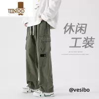 YANXU男生军绿色工装裤子夏季款美式复古潮牌痞帅百搭潮流高街休闲裤