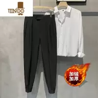 YANXU魔术贴粘粘束脚休闲裤男加绒加厚垂感搭配马丁靴哈伦裤小西裤