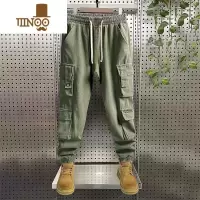 YANXU新款裤子男宽松百搭潮流休闲长裤潮牌多口袋工装裤九分束脚裤
