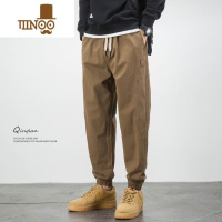 YANXU卡其色工装休闲裤美式潮牌男宽松束脚大码痞帅款弹力裤子