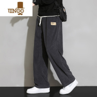 YANXU灰色卫裤子男款潮牌灯芯绒直筒休闲长裤青少年秋季宽松运动裤