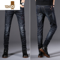 YANXU牛仔裤男士修身小脚2023新款广州新塘黑色直筒裤子男休闲长裤