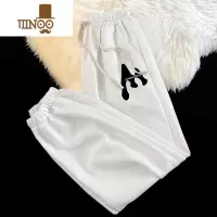 YANXU2023秋季新款华夫格抽绳字母印花休闲裤男士ins潮流束脚百搭长裤