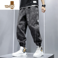 YANXU男裤子2021年新款宽松哈伦工装牛仔裤男士冬季加厚束脚长裤子