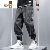 YANXU男裤子2021年新款宽松哈伦工装牛仔裤男士冬季加厚束脚长裤子