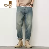 YANXU美式牛仔裤男士秋季潮牌复古宽松阔腿2023新款直筒九分锥形长裤子