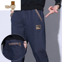 YANXU秋季休闲裤男士中国风刺绣修身裤子男2023新款百搭宽松牛仔裤潮流