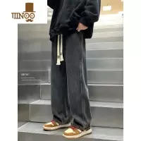 YANXU灰色复古阔腿牛仔裤男款夏天新款直筒宽松潮牌高街薄款休闲长裤子