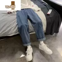 YANXU牛仔裤男士潮牌ins宽松直筒韩版潮流九分阔腿学生休闲长裤子