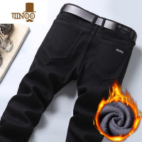 YANXU款加绒牛仔裤男2022年新款冬季保暖宽松直筒弹力黑色男士裤子