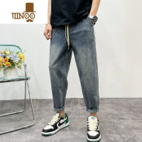 YANXU夏季新款薄款复古牛仔裤男士直筒修身潮牌痞帅休闲裤百搭九分裤