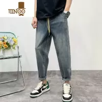 YANXU夏季新款薄款复古牛仔裤男士直筒修身潮牌痞帅休闲裤百搭九分裤
