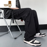 YANXU夏季薄款直筒工装裤男拉链开衩休闲百搭痞帅高街运动潮牌冲锋裤子