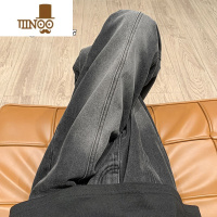 YANXU美式hiphop裤子夏季高街潮渐变黑灰色牛仔裤男宽松直筒垂感阔腿裤