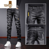 YANXU黑色牛仔裤男士2021秋季新款修身小脚韩版潮流潮牌休闲长裤子