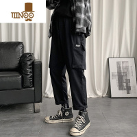 YANXU直筒工装裤男9分潮牌日系九分裤ins港风宽松百搭韩版潮流大码裤子