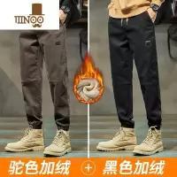 YANXU加绒裤子男冬季潮牌青少年束脚工装外穿运动休闲裤男士加厚款