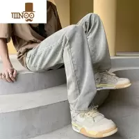 YANXU夏季美式黄泥微喇牛仔裤水洗窄版复古做旧高街直筒男款hiphop裤子