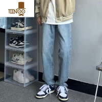 YANXU高街浅蓝色直筒长裤宽松垂坠感大码牛仔裤子男ins痞帅韩版拖地裤