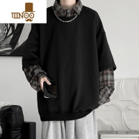 YANXU格子拼接假卫衣男士潮ins百搭设计感小众2023新款炸街