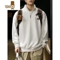 YANXU美式潮牌半拉链卫衣男薄款立领长袖加绒宽松男士衫