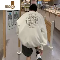 YANXU棉男士款圆领卫衣韩版宽松冬季加绒无帽长袖外套