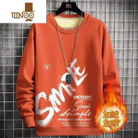 YANXU加绒加厚卫衣男青少年无帽保暖衣2022新款高中学生冬季男装潮