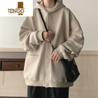 YANXU日系复古简约华夫格纯色连帽外套男宽松bf风潮牌百搭开衫卫衣夹克