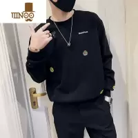 YANXU圆领卫衣男ins潮牌2022新款潮流刺绣男士长袖宽松内搭t恤衫