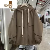 YANXU300斤大码欧货休闲连帽撞色夹棉外套男女加厚简约宽松上衣男