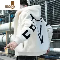YANXU羔毛外套男士连帽加厚冬装棉衣服韩版潮流痞帅气毛绒棉袄